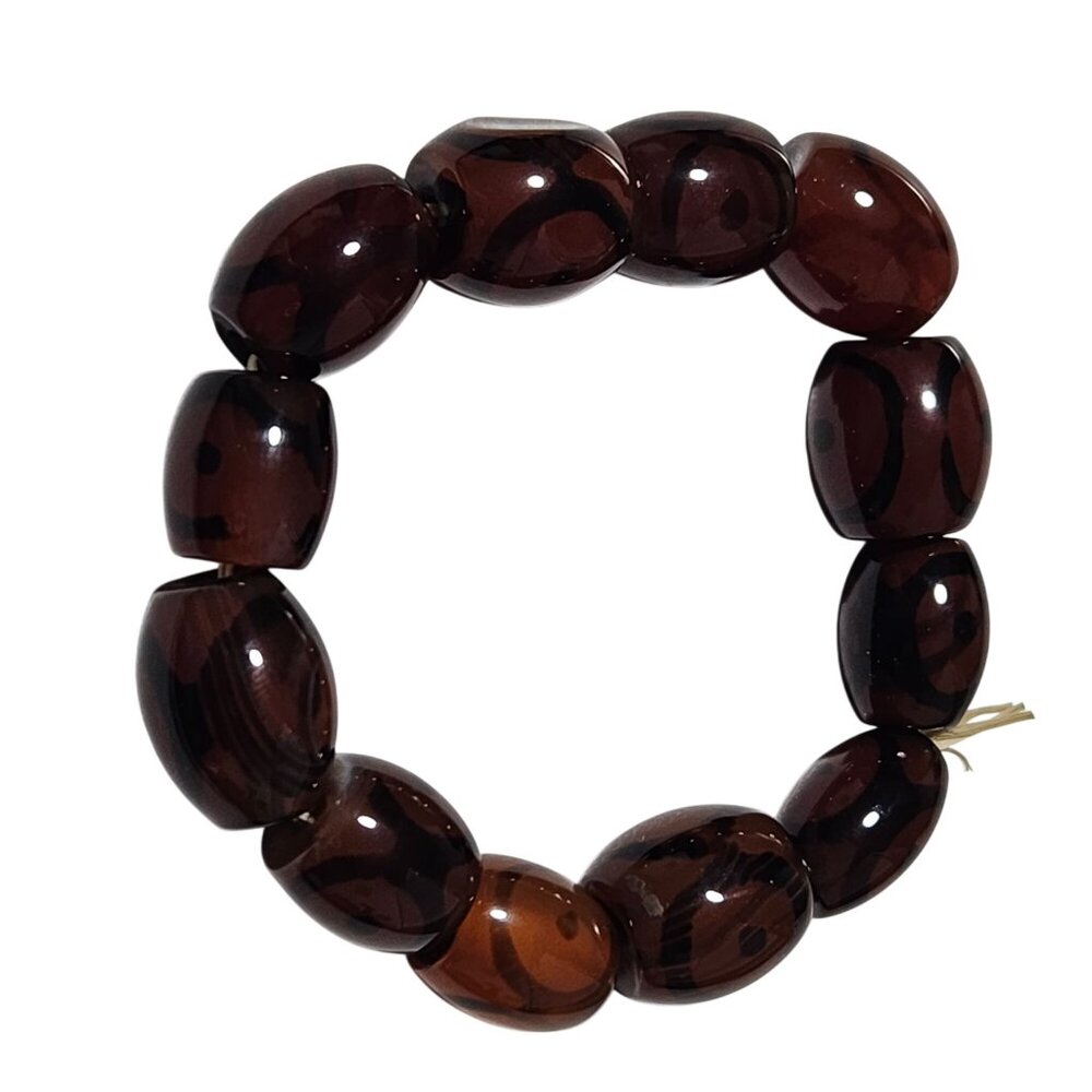 Vintage Brown Bead Bracelet Unique Tiger Like Swirls Fashion Jewelry Women